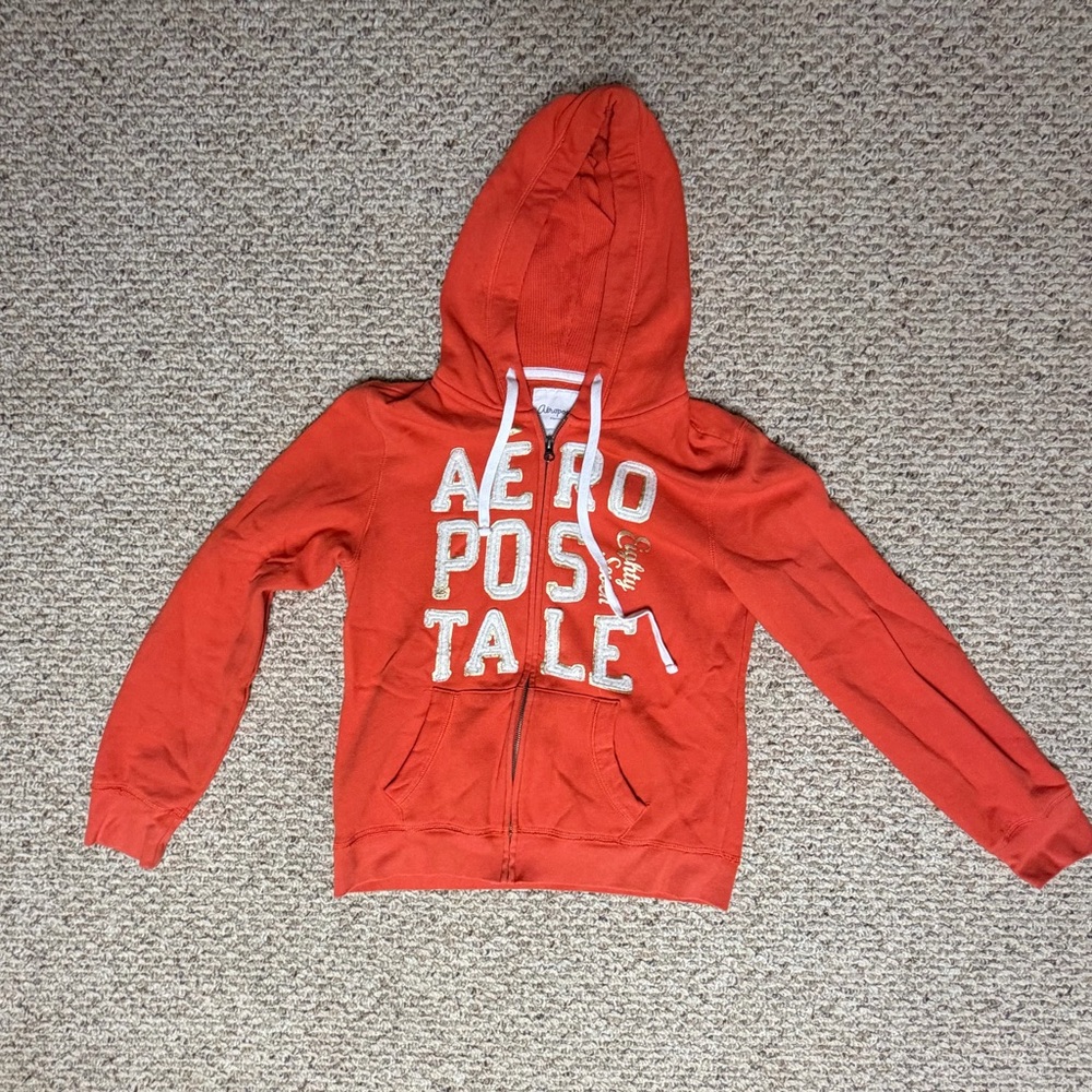Y2K Aeropostale Women’s Large Orange Zip-Up Hoodie Jacket